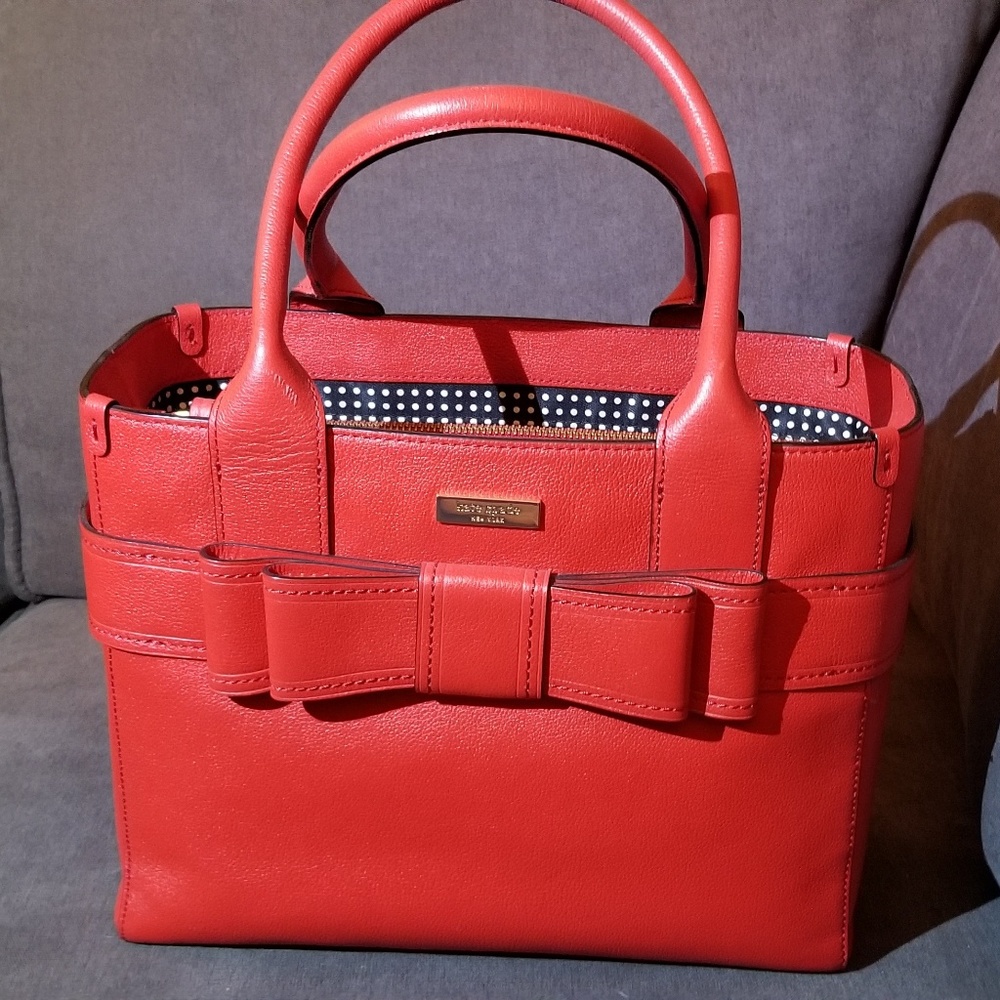 Kate Spade Red pebbled leather bow bag!